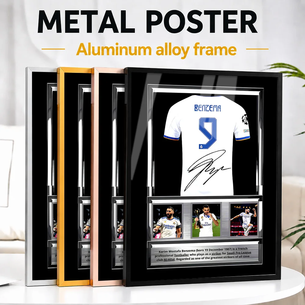 Karim Benzema Jersey Memorabilia Framed Metal Poster Personalized Photo Bold Sports Style Wall Art For Study Special Coach Gift