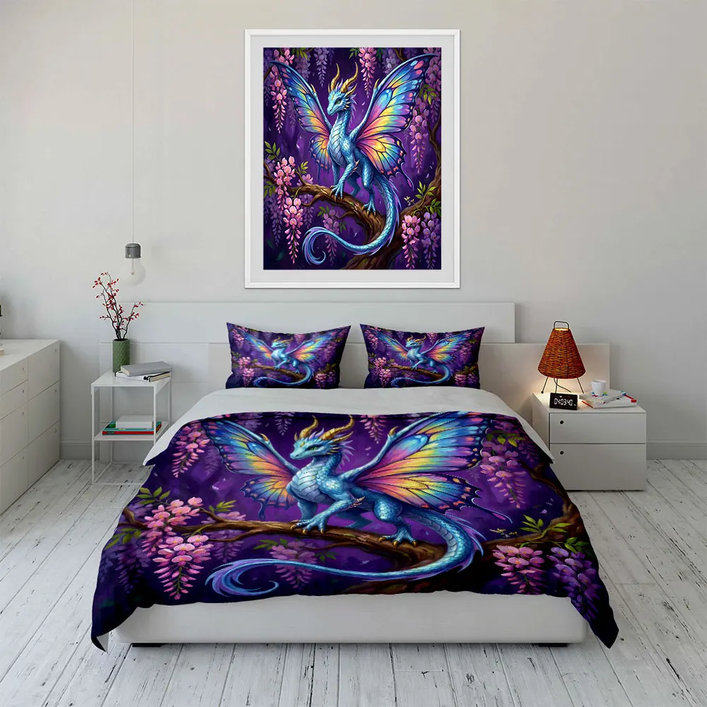 Fantasy dragon with colorful wings Print Soft Comfortable Duvet Cover Bedding Set Included 1*Duvet Cover  2*Pillowcases