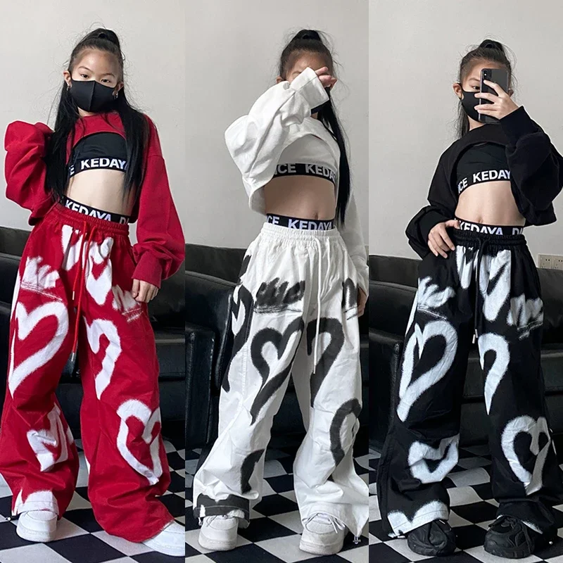 

2024 Ballroom Hip Hop Dance Costumes For Girls Hoodie Crop Tops Loose Pants Streetwear Kids Clothing Jazz Stage Wear DQS15454