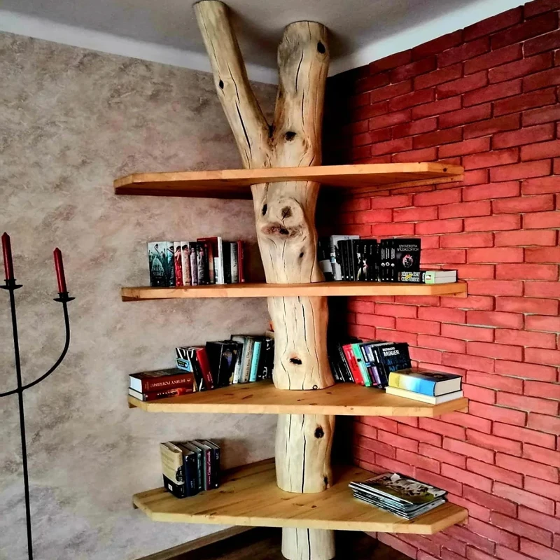 Rak Buku Kreatif Pohon Dinding Cabang Kayu Solid Rak Seni Pohon Besar