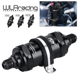 VR - BLACK AN6 / AN8 / AN10 Inline Fuel Filter E85 Ethanol With 100 Micron Stainless steel element and PQY sticker