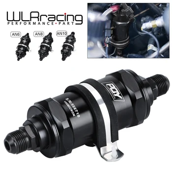 VR - BLACK AN6 / AN8 / AN10 Inline Fuel Filter E85 Ethanol With 100 Micron Stainless steel element and PQY sticker