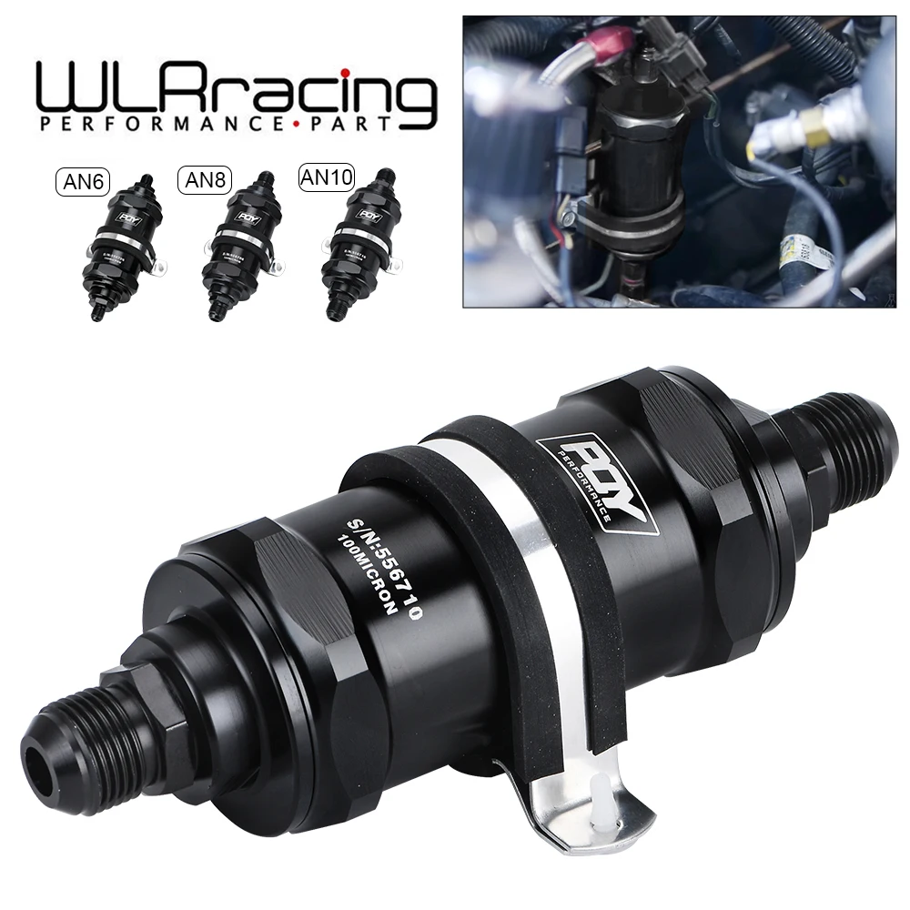VR - BLACK AN6 / AN8 / AN10 Inline Fuel Filter E85 Ethanol z elementem ze stali nierdzewnej 100 mikronów i naklejką PQY