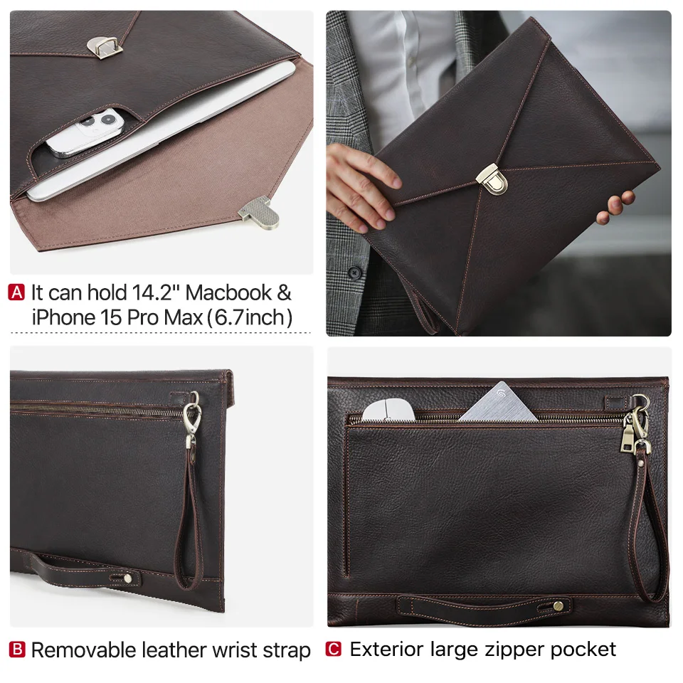 Echtes Leder Laptop-Hülle für MacBook Air M1 M2 M3 M4 Pro 13 13,3 13,6 14 14,2 Zoll Mac Book Handtasche Umschlag Cover Tasche – Detail 12