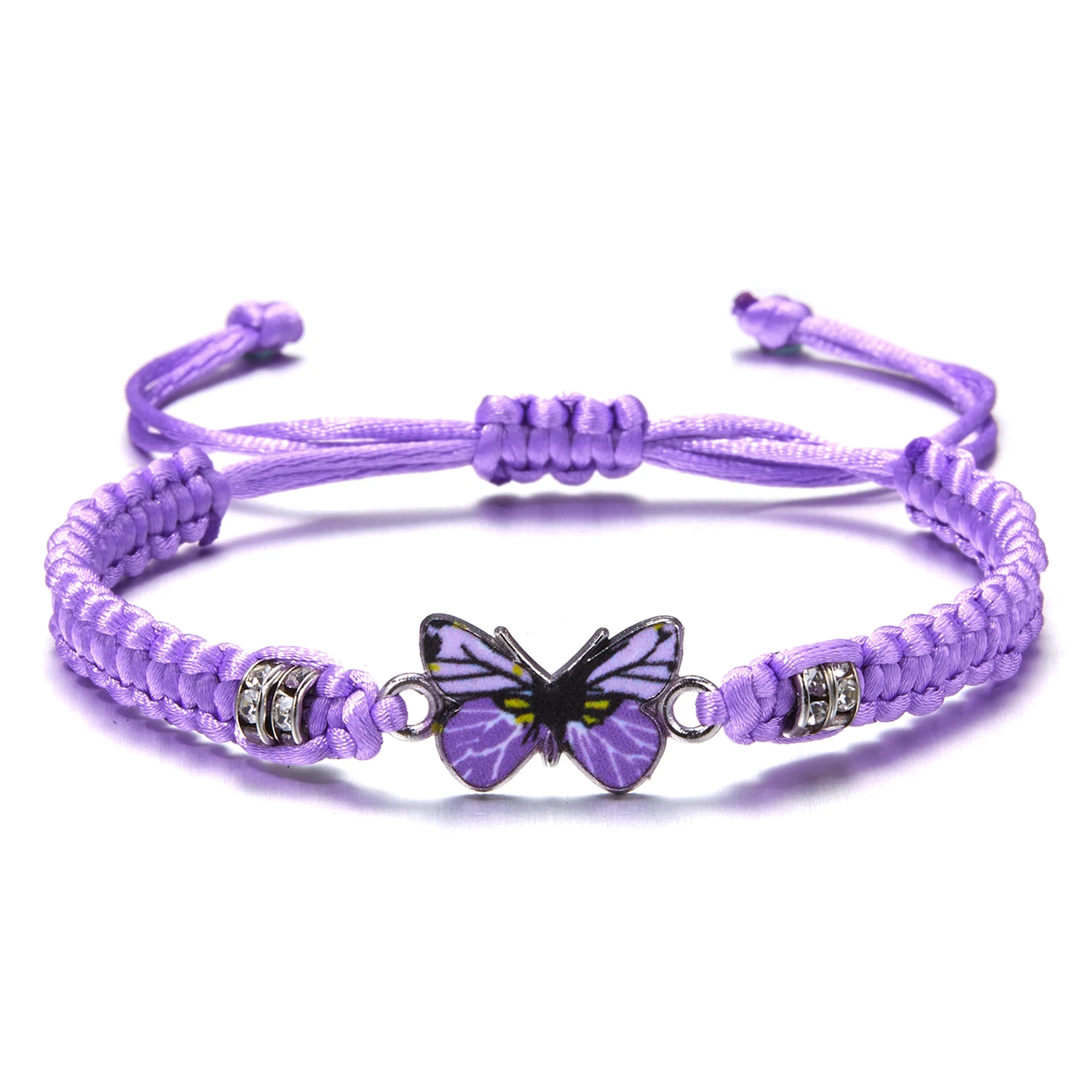 Fashion Handmade Butterfly Bracelets for Women Shiny Zircon Braided Rope Adjustable Couple Bracelet Friendship Charm Jewelry