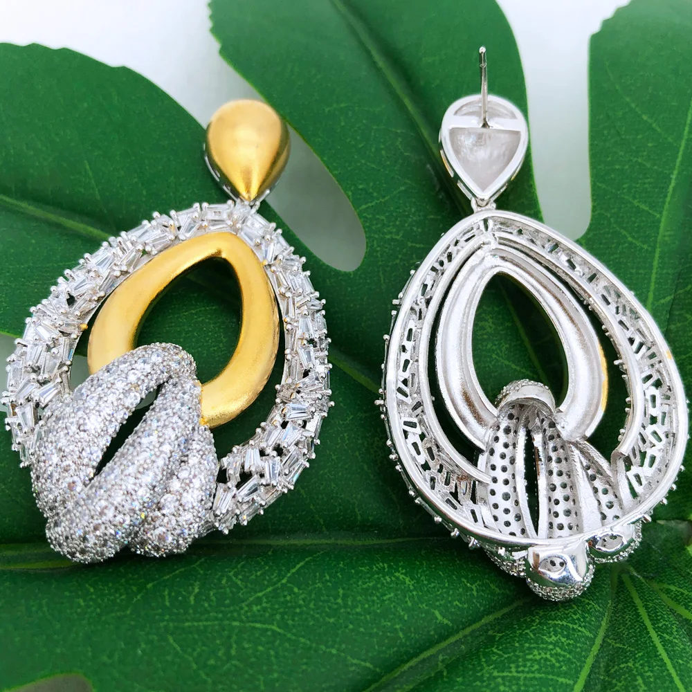 

Missvikki Hot New Luxury 5.6*3.3CM Dangle Earrings Shiny Cubic Zircon Drop Earring For Bridal Wedding Party Jewelry High Quality