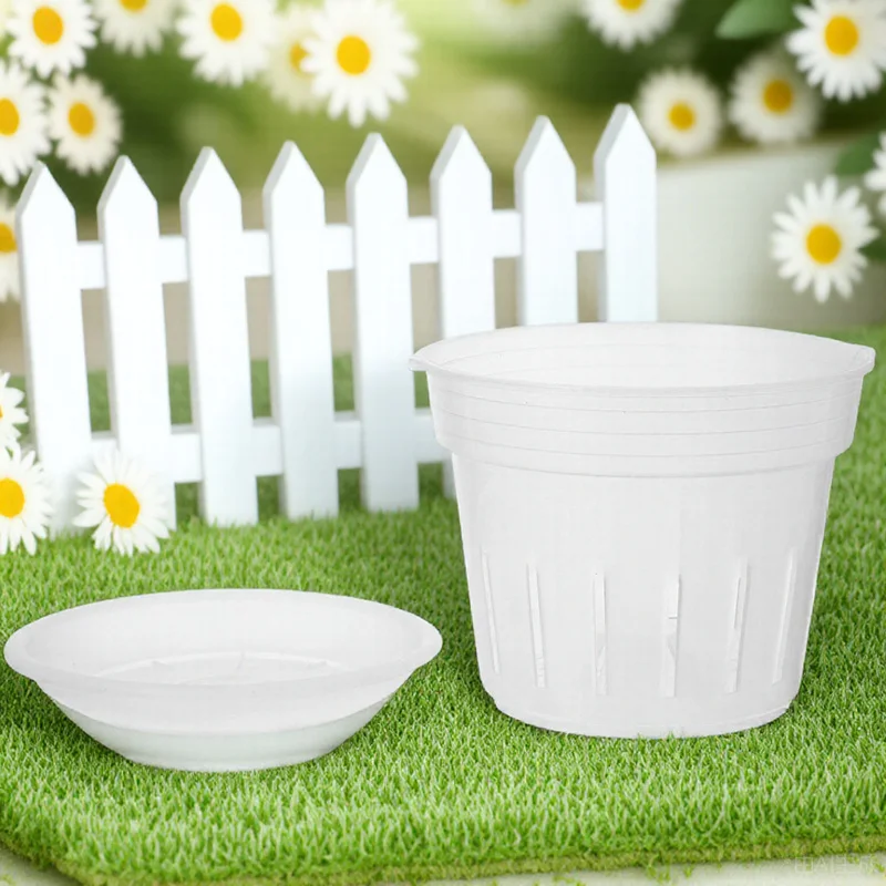 

1 set Transparent Plastic Flower Pots Round With Drainage Holes Nursery Plant Containers For Indoor Garden Decor Succulent