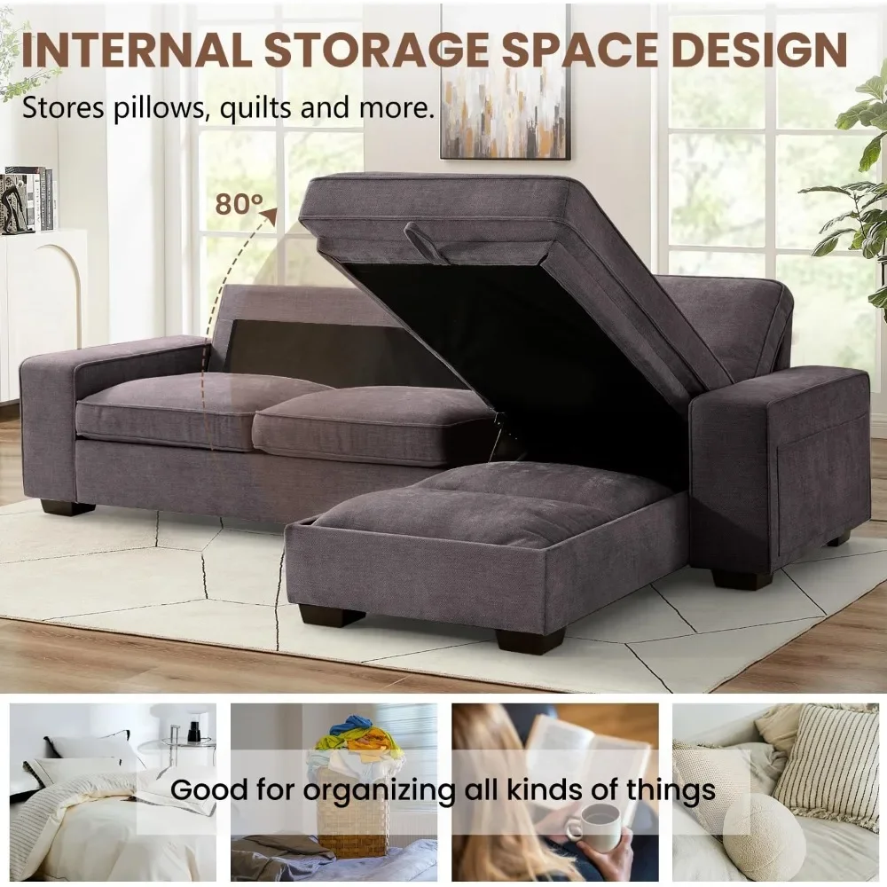 L-shaped multifunctional double-sided sofa, convertible combination sofa, with USB and Type-C charging ports, storage space