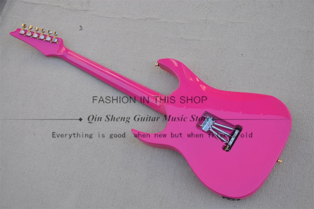 Pink Electric Guitar Maple Neck Set In Mahogany Rosewood Fingerboard Tremolo Bridge Gold Tuners RG Guitar
