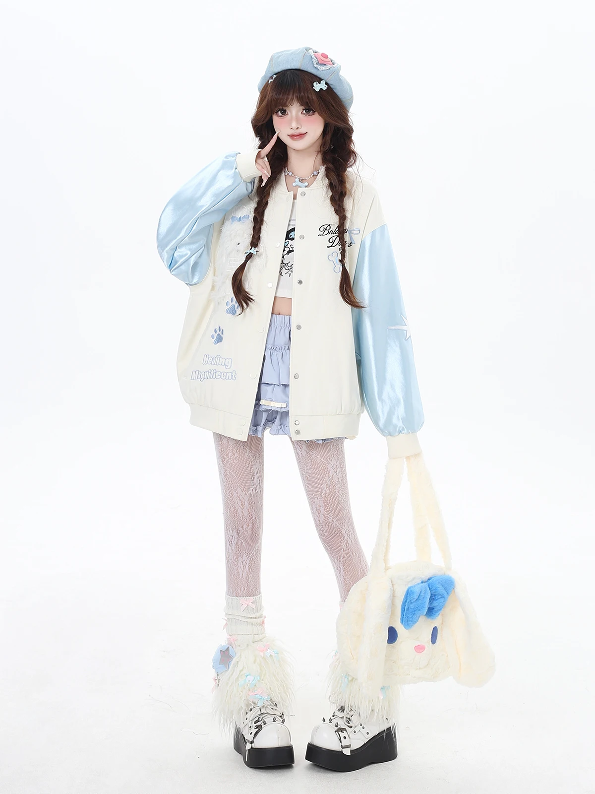 American Sweet Cool Girl Y2K Top Cute Dog Embroidery Splicing Zipper Loose Casual Baseball Uniform Jackets Tops For Women Spring