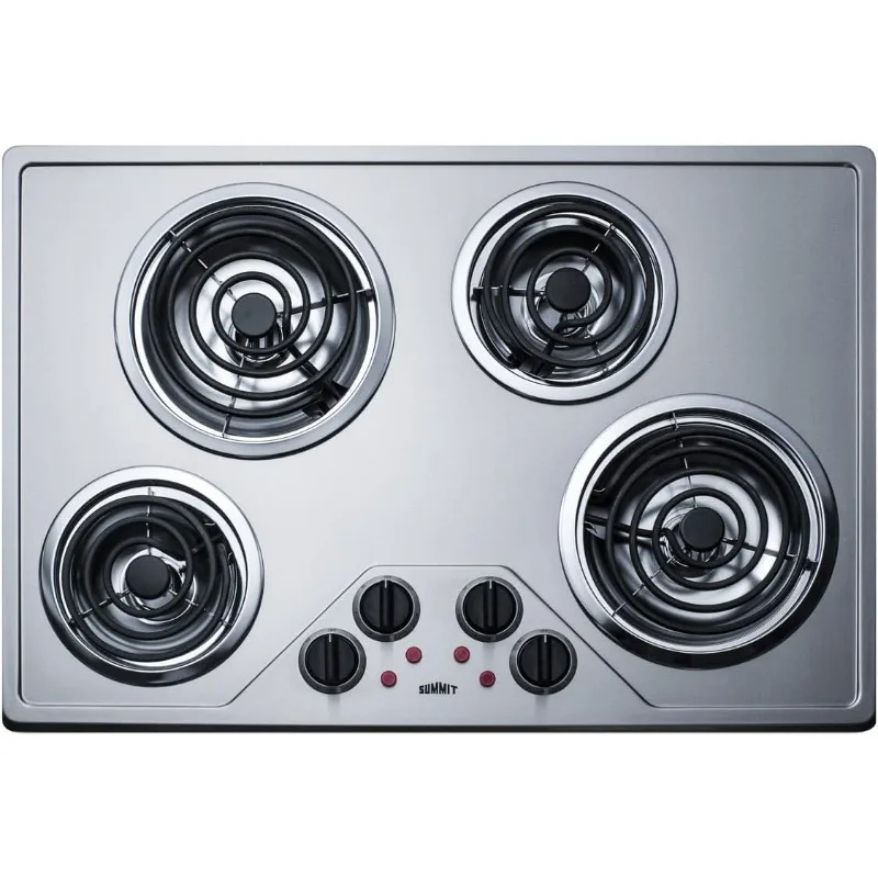 Summit CR430SS 30inch Wide 230V 4Burner Coil Electric Cooktop,Stainless-Steel Surface,Easy to Clean,Four Coil Burners 6000 Watts