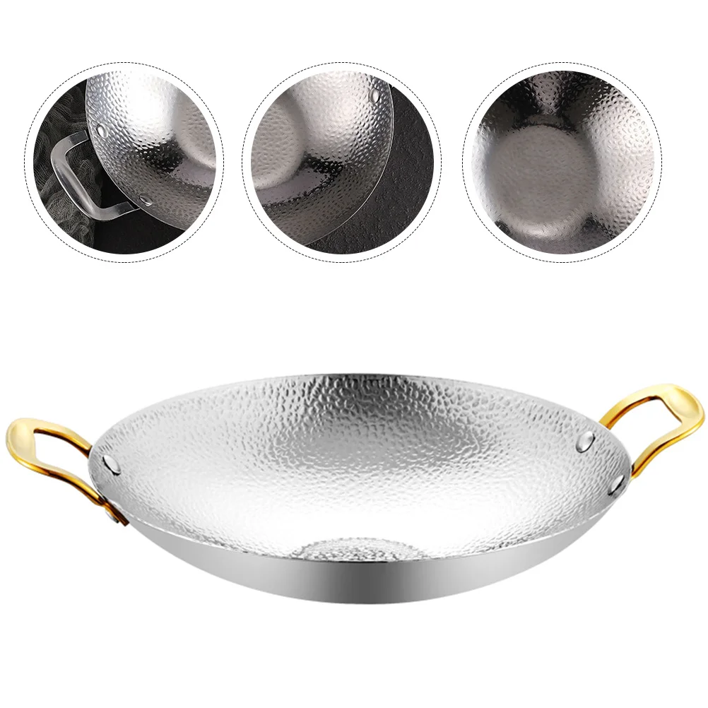 

Stainless Steel Double Handle Cooking Pan Hot Pot Multifunction Lightweight Kitchen Tool for Ramen Seafood Cooking
