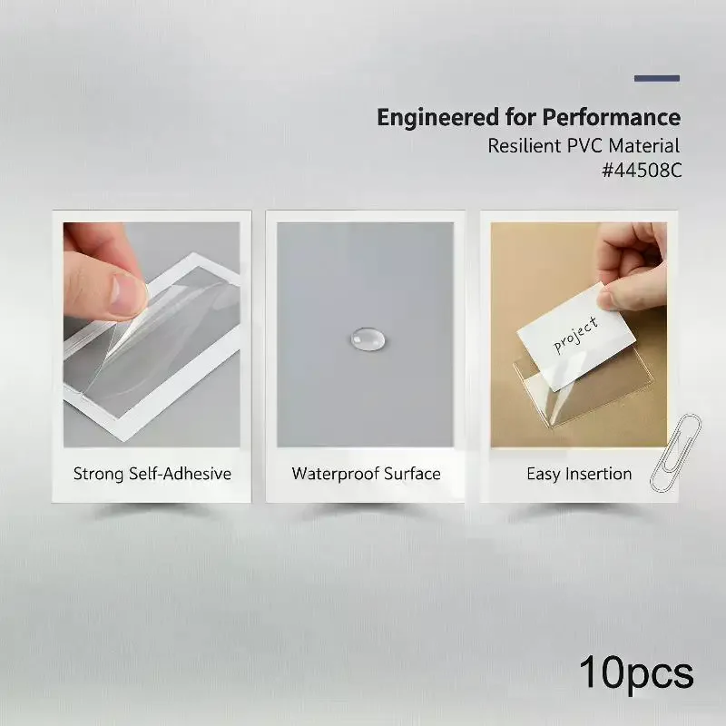 DIY Clear Adhesive Tag Pockets 10Pcs PVC Shelf Label Holders for Organizing Items Home Office Storage&Stationery Classification