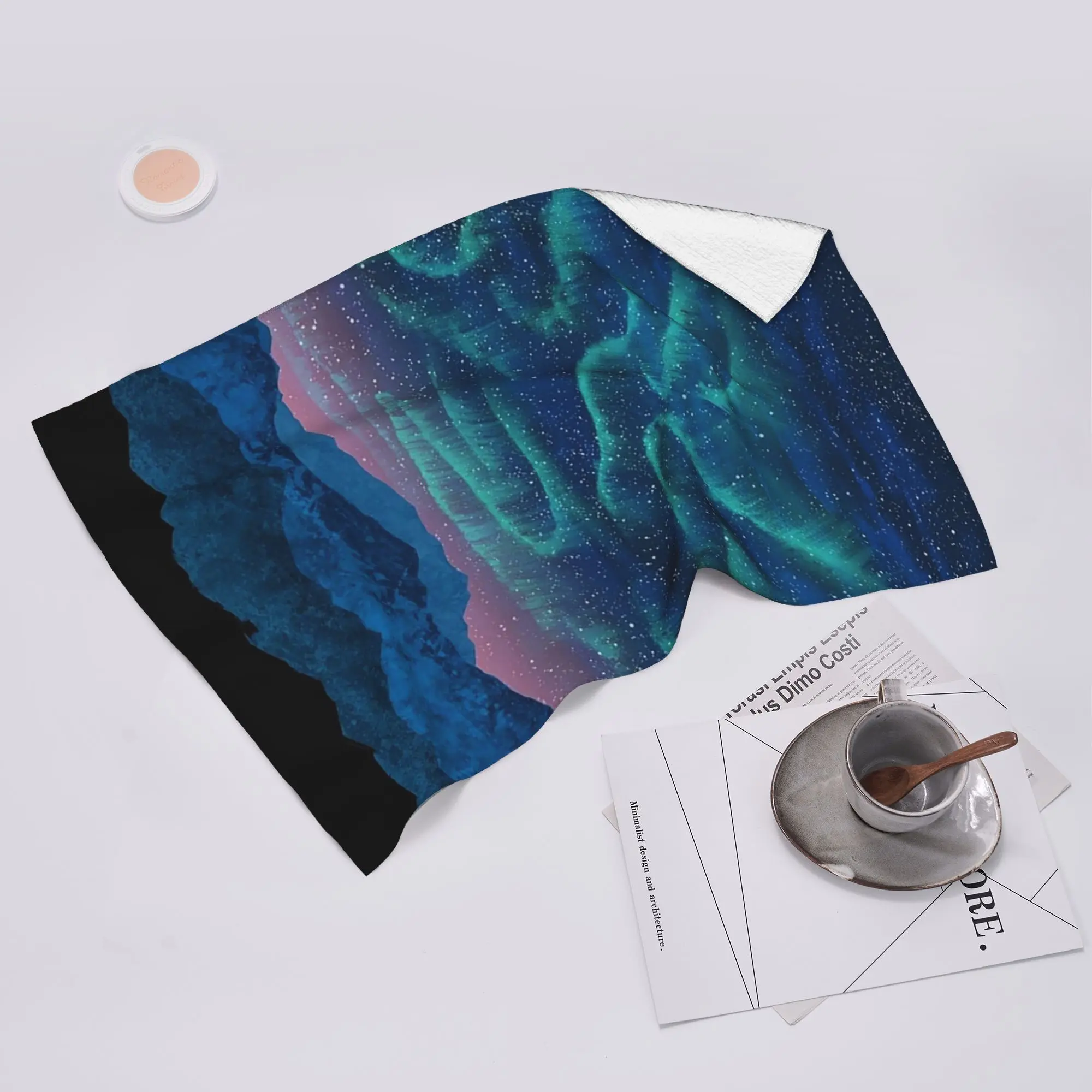 Custom Aurora borealis over mountain Soft Face Towel Quick Dry Pool Bath Cotton Towels Absorbent Quick