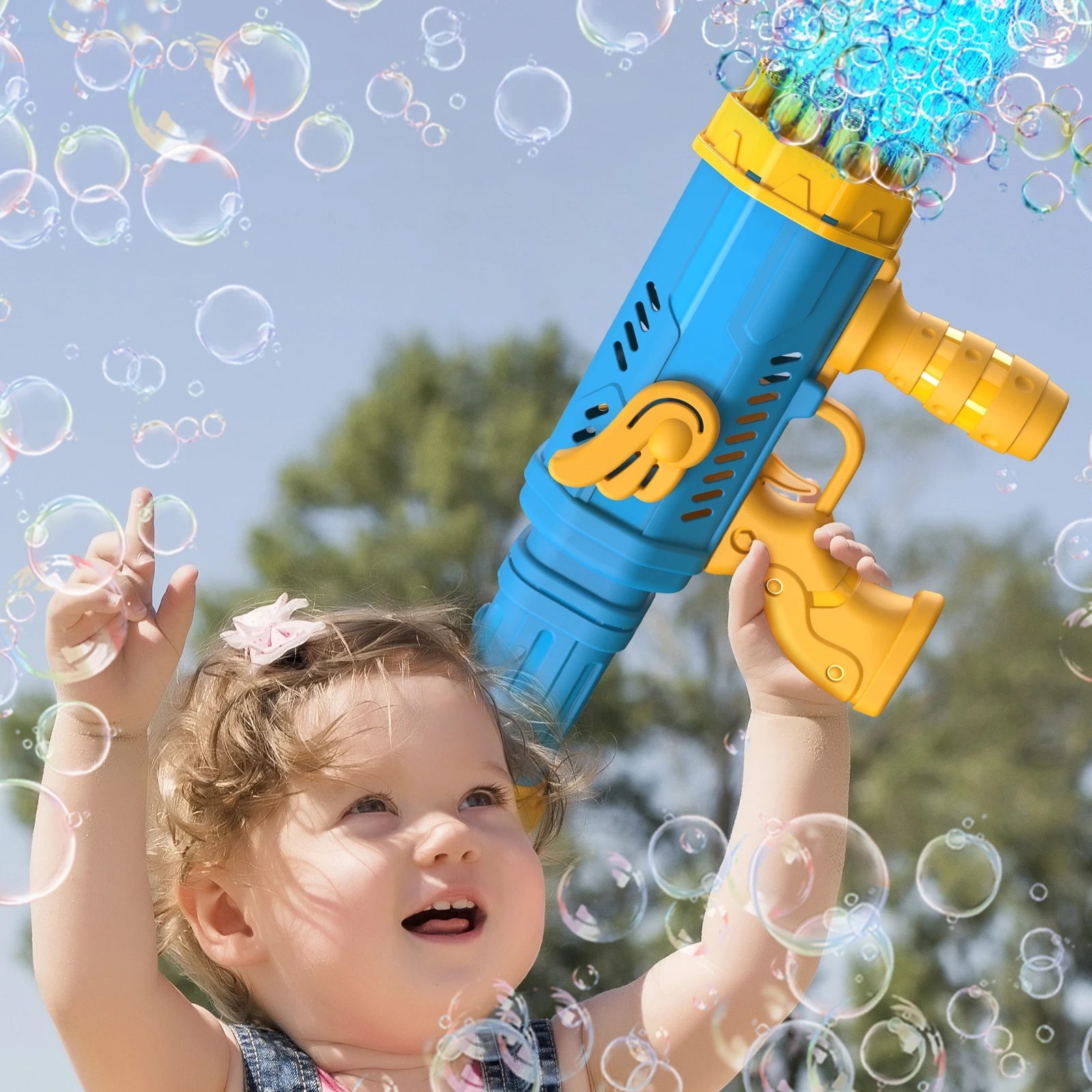 منفاخ فقاعات أوتوماتيكي 32 فتحة مسدس فقاعات الفضاء في الهواء الطلق ألعاب آلة الفقاعات للأطفال هدايا عيد الميلاد والهالوين