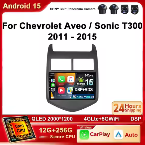 Android 15 For Chevrolet Aveo 2 Sonic T300 2011 - 2015 Car Radio Multimedia Player Navigation GPS Carplay Screen Auto Stereo