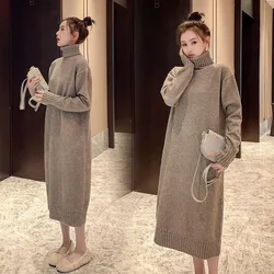 High neck pullover sweater dress for women autumn and winter long version new fashion style base woolen dress