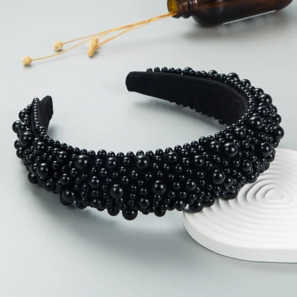 

Luxury Women Headbands Thick Sponge Padded Pearls Head Hoop Multicolor Baroque Party Headpiece Hair Accessories