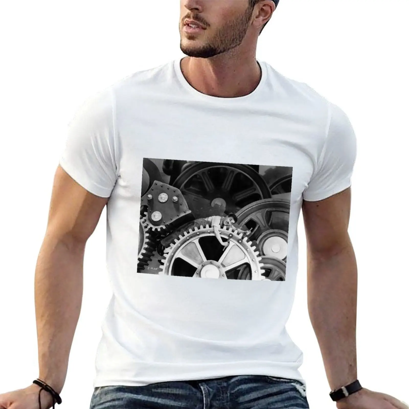 

man Charlie cotton funny man T-Shirt shirt t t shirt - Chaplin Times - Modern shirts graphic Cogs for t