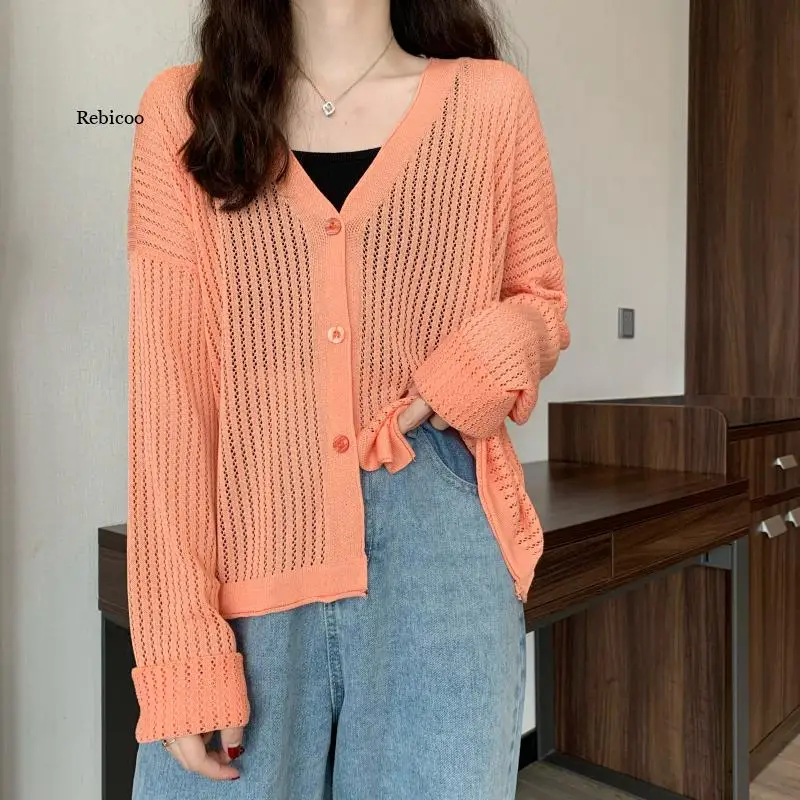 

Cardigans Women Solid Hollow Out Fashion Gentle All-match Streetwear Sexy Simple Elegant Designed V-neck Chic Retro Sweet Female