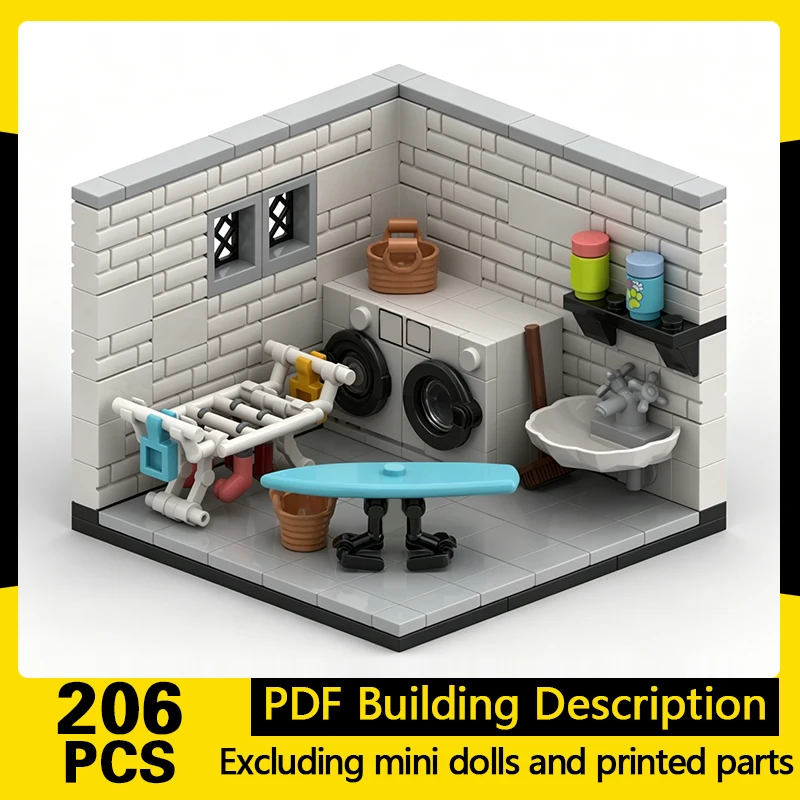 

City Street View Model MOC Building Bricks Small Laundry Room Modular Technology Gifts Holiday Assemble Children Toys Suit