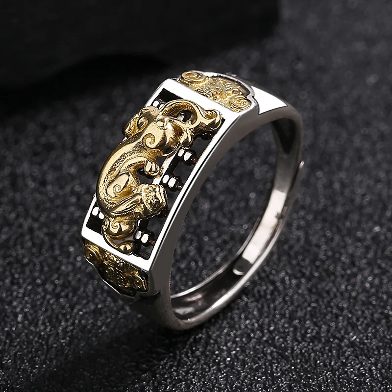 

Retro Thai Silver Pixiu Abacus Ring with Male and Female Personality, Creative Fashion, Simple Opening, Adjustable Ring