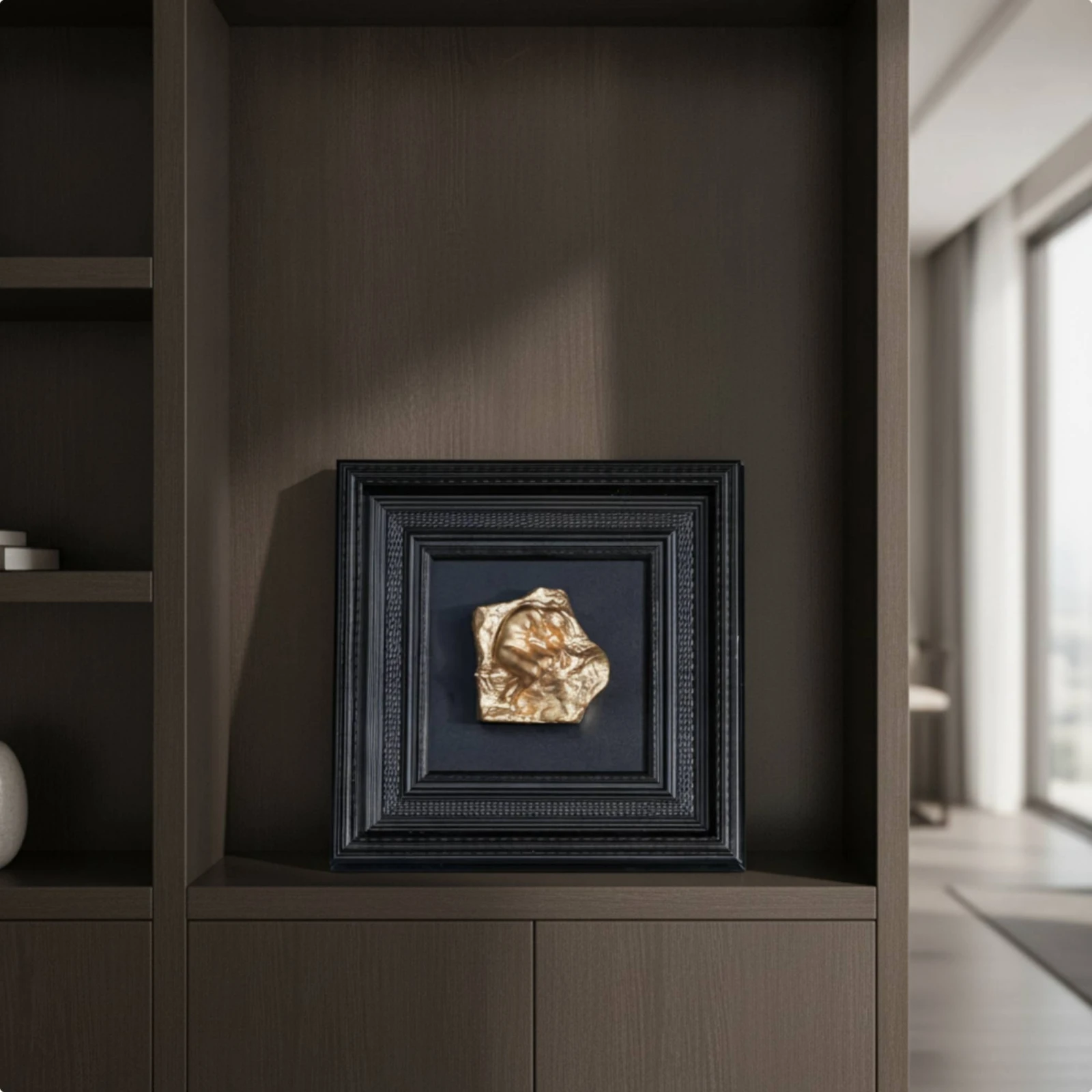 Sculptural Relief Square Wall Art with Frame Framed Artwork 3d Textured Painting Sculpted for Homeowners, Living Room, Entryway