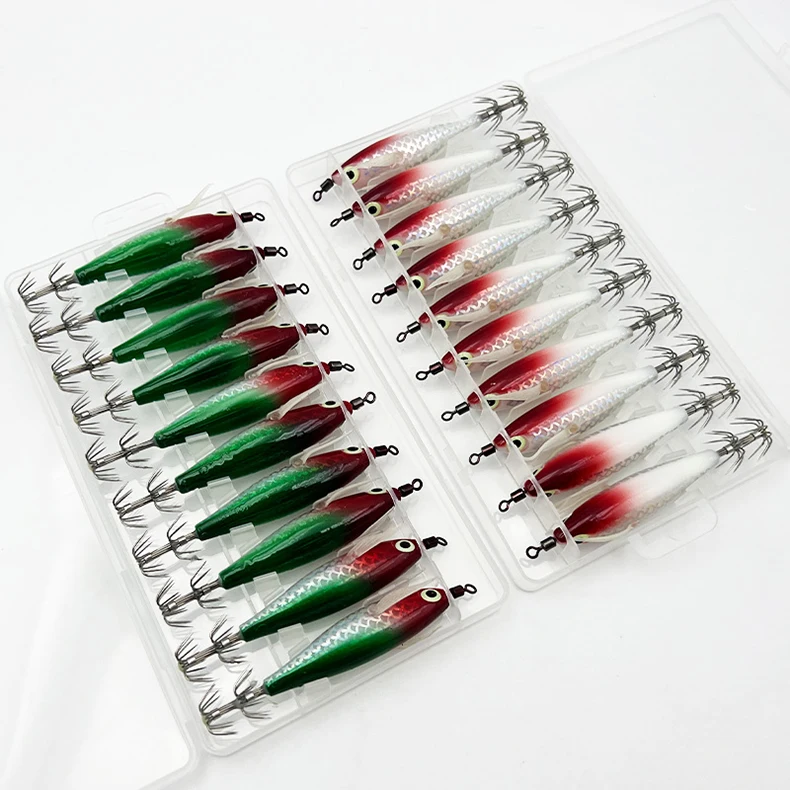 ShareShark 10 Stück/Box Leuchtender Tintenfisch-Jighaken Salzwasser-Angelköder Holzkrebsköder Meeresangeln Oktopus Tintenfisch Köder – Detail 8