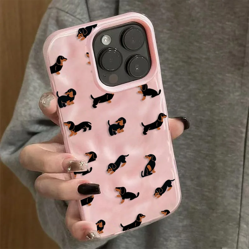 Dachshunds Pattern Soft Silicone Phone Case for IPhone 17 Air 16 15 13 14 12 11 Pro Max Plus 16E 17 Pro Wrinkle Texture Cover