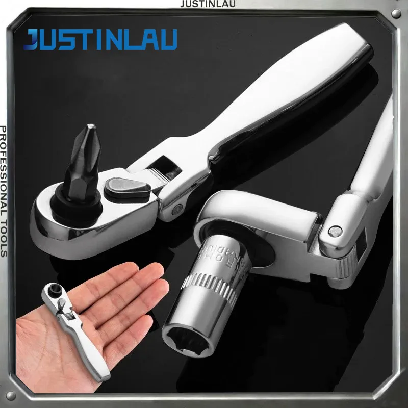 JUSTINLAU 2-in-1 Xiaofei Mini-Ratschenschlüssel mit verstellbarem Kopf, 1/4 Zoll Dual-Use-Bit-Steckschlüssel, manuelles Wartungswerkzeug
