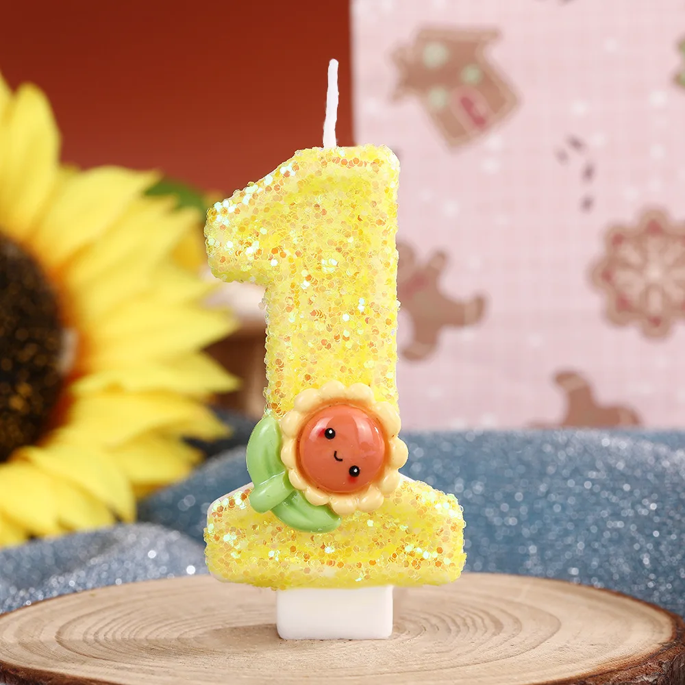 شموع عيد الميلاد الصفراء غير الصالحة للأكل، زينة الكيك، الشموع الرقمية، حلويات الحفلات، الخبز، زينة عباد الشمس #5