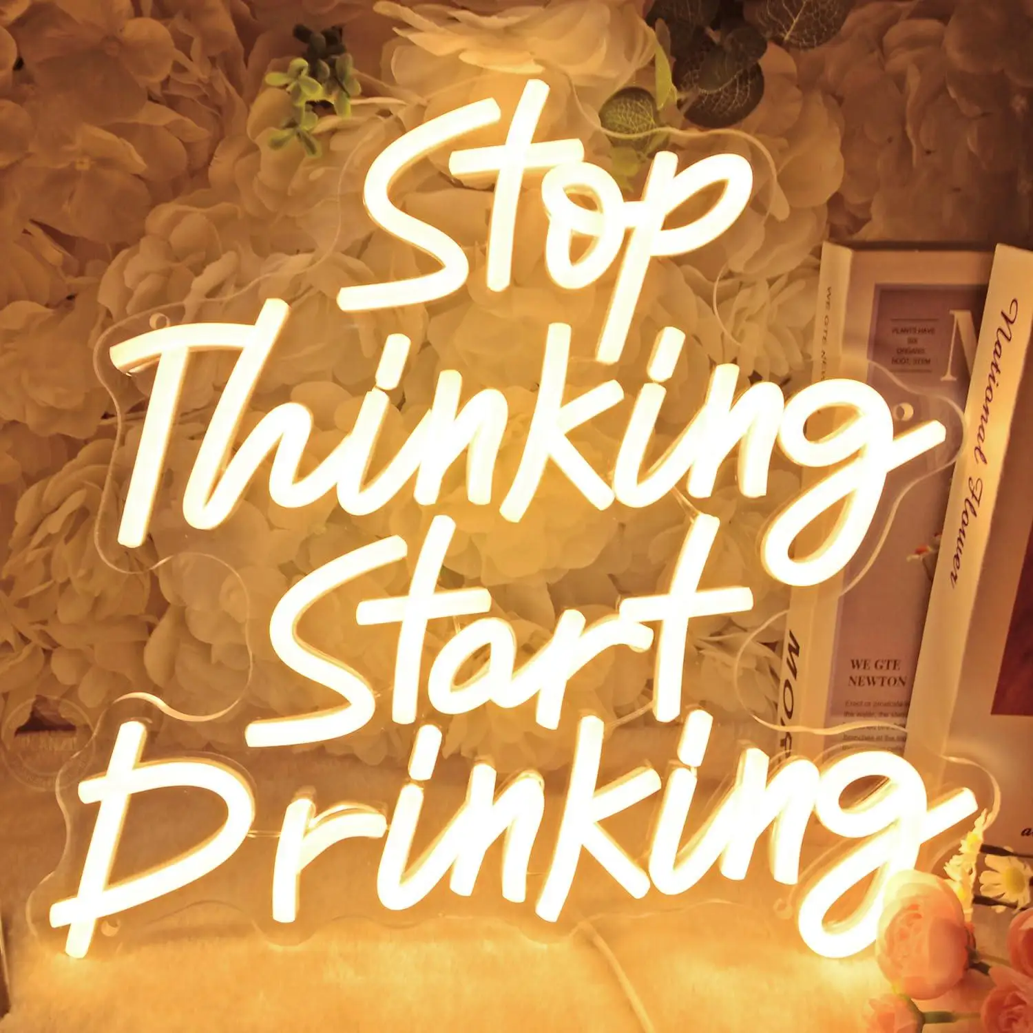 

Stop Thinking Start Drinking Neon Sign Dimmable LED Light for Home Bar Pub Man Cave Garage Club Wall Decor Funny Quote Art Sign