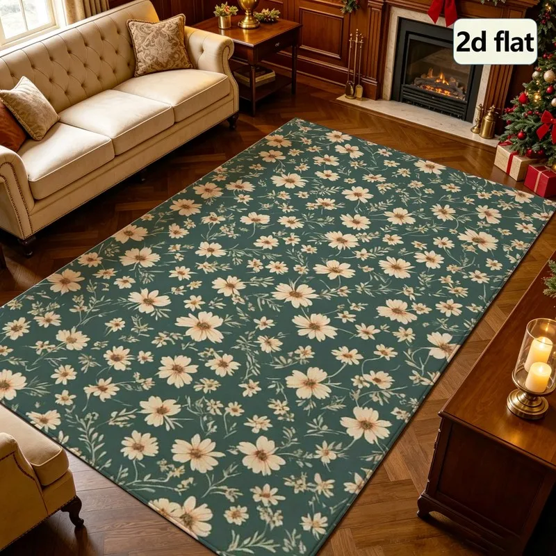 1 Piece of Dark Green Daisy Floral Rug, Soft and Comfortable, Suitable for Autumn and Winter, Lightweight and Easy to Maintain, Perfect for Living Room, Bedroom, Entryway, Home Decor, and Elegant Room Decoration.