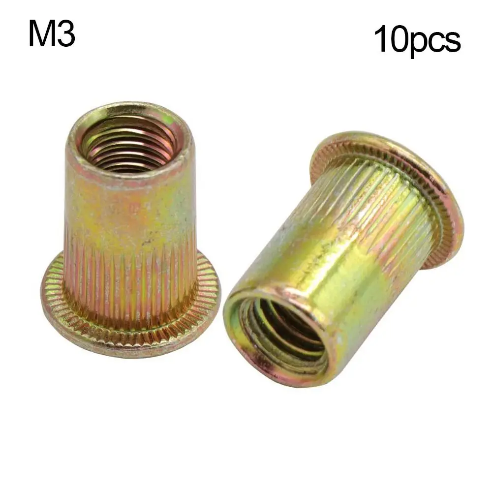 10pcs Threaded Rivet Carbon Steel Rivnut Insert Nutsert Cap Tool Set Flat Head Rivnut M3 M4 M5 M6 M8 M10 M12