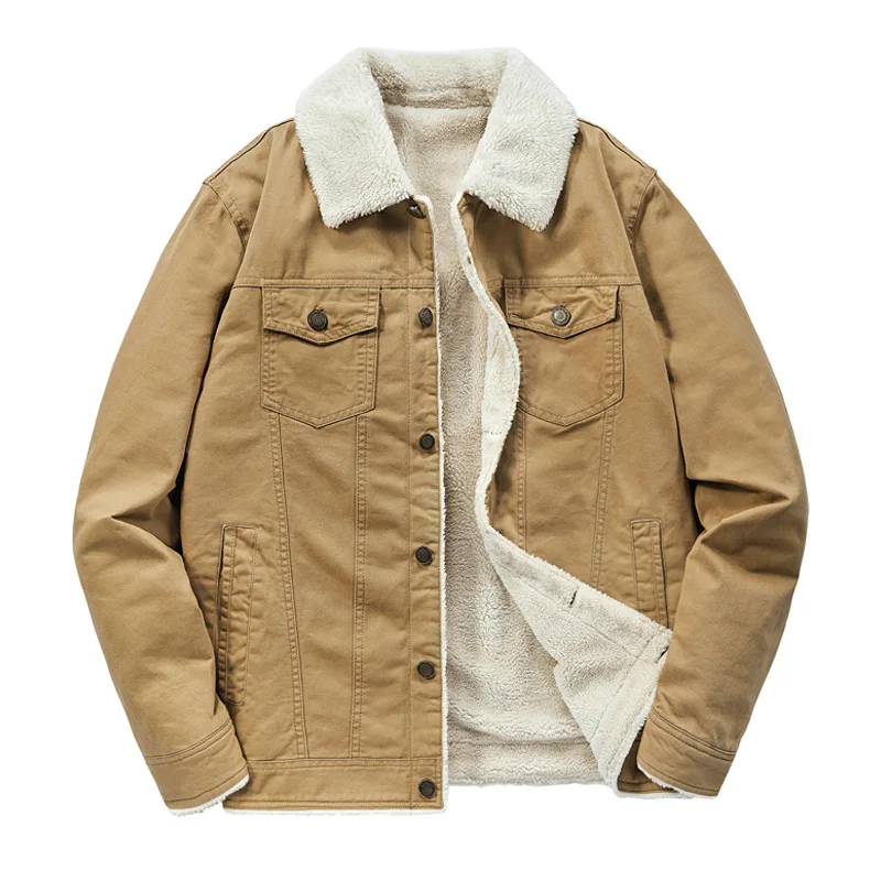 New autumn/winter jacket, cotton-padded coat, fleece-lined, thickened lamb wool lapel, men's workwear cotton-padded coat