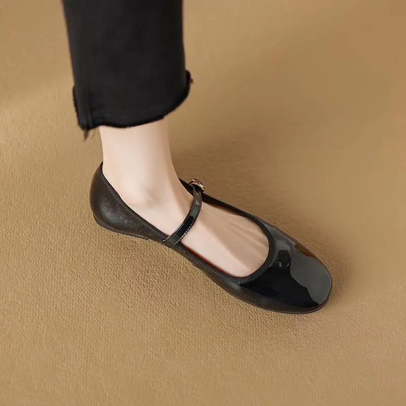 Krazing Pot Sheep Leather Round Toe Women Spring Modern Buckle Straps Summer Fashion Shallow Street Wear Light Cozy Ballet Flats