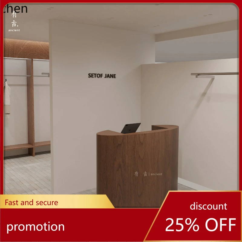 

HT Oval Cashier Bar Women's Clothing Store Arc Reception Desk Walnut Collection Desk