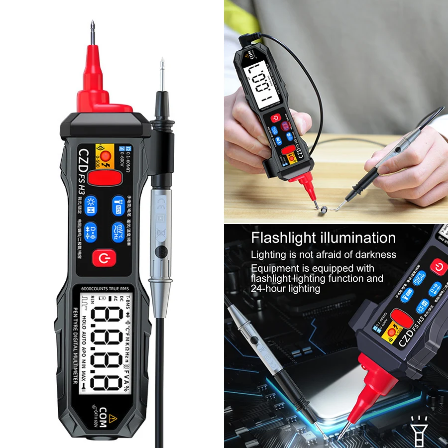 

Mini Digital Multimeter USB Rechargeable Smart LCD Voltage Detector Tester Portable DC AC Voltage Ohm Continuity