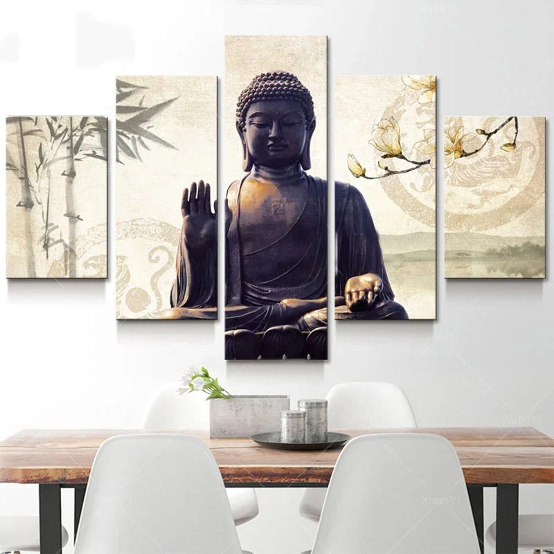 

5 panel Buddha portrait diamond painting embroidery picture Wall art Full square/round diamond cross stitch home decor WE605 002