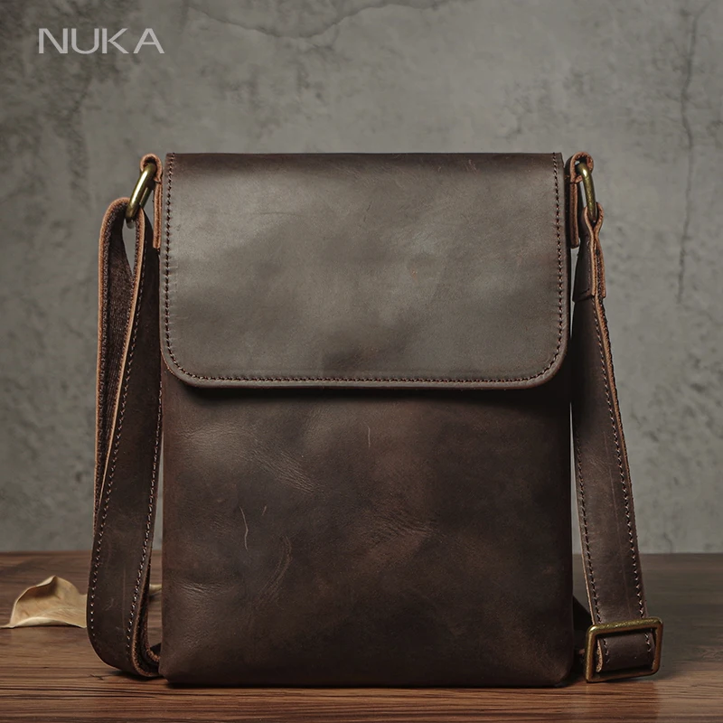 

NUKA Men's Genuine Leather Shoulder Bag High Quality Crazy Horse Crossbody Bag Simple Lightweight Sling Bag Small Messenger Bags