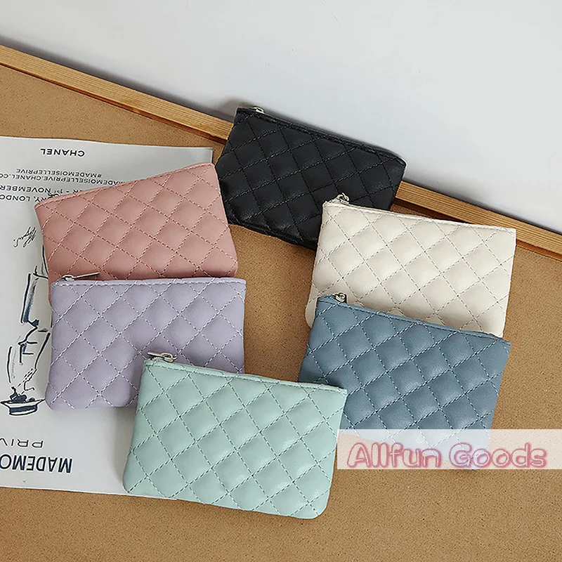 Women Small Coin Purse PU Leather Zipper Wallets Pouch Plaid Print Change Purses Business Card Holder Ladies Mini Coin Bag