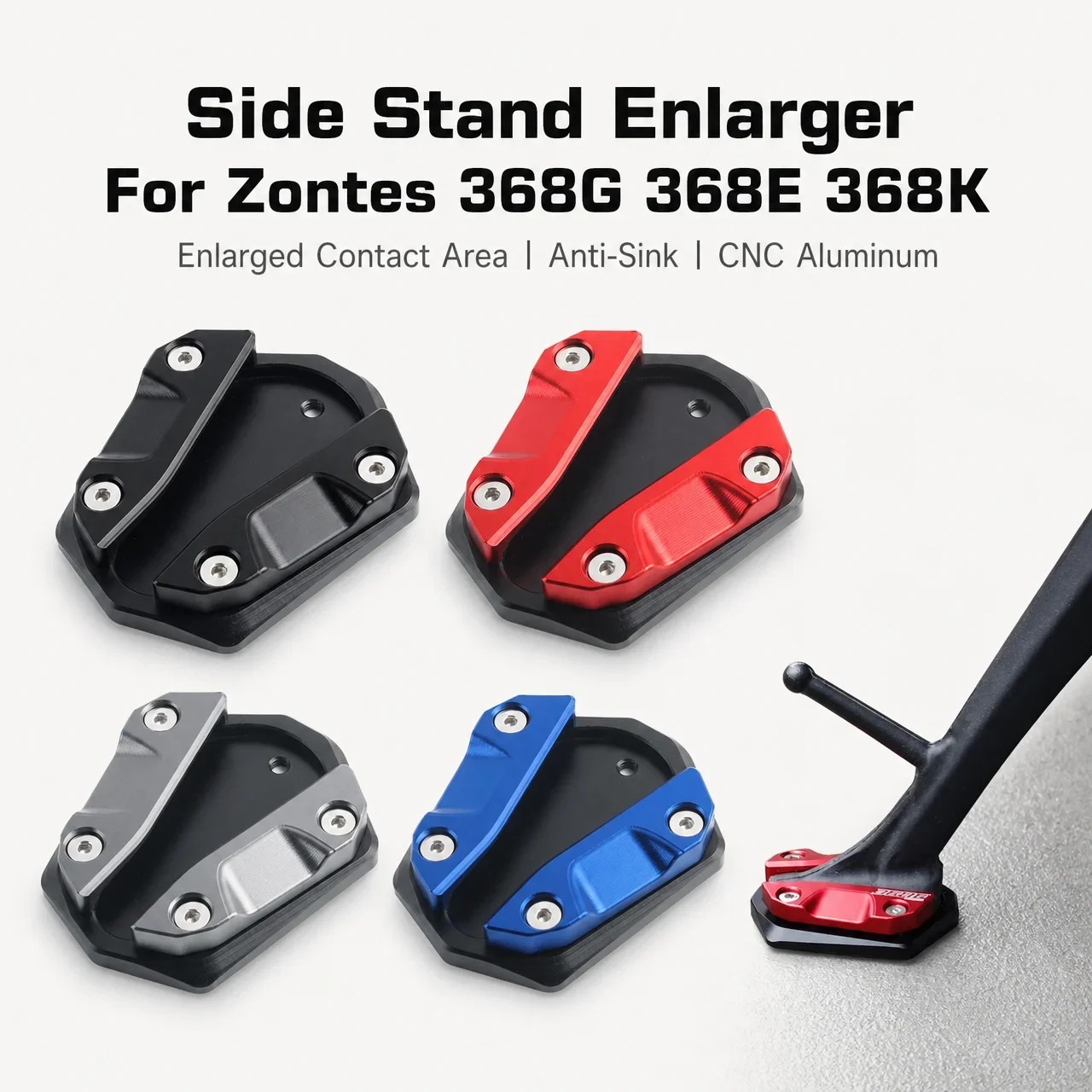 Motorcycle Side Stand Foot Enlarger Kickstand Extension Pad For Zontes 368G 368E 368K CNC Aluminum Anti‑Sink Support Plate
