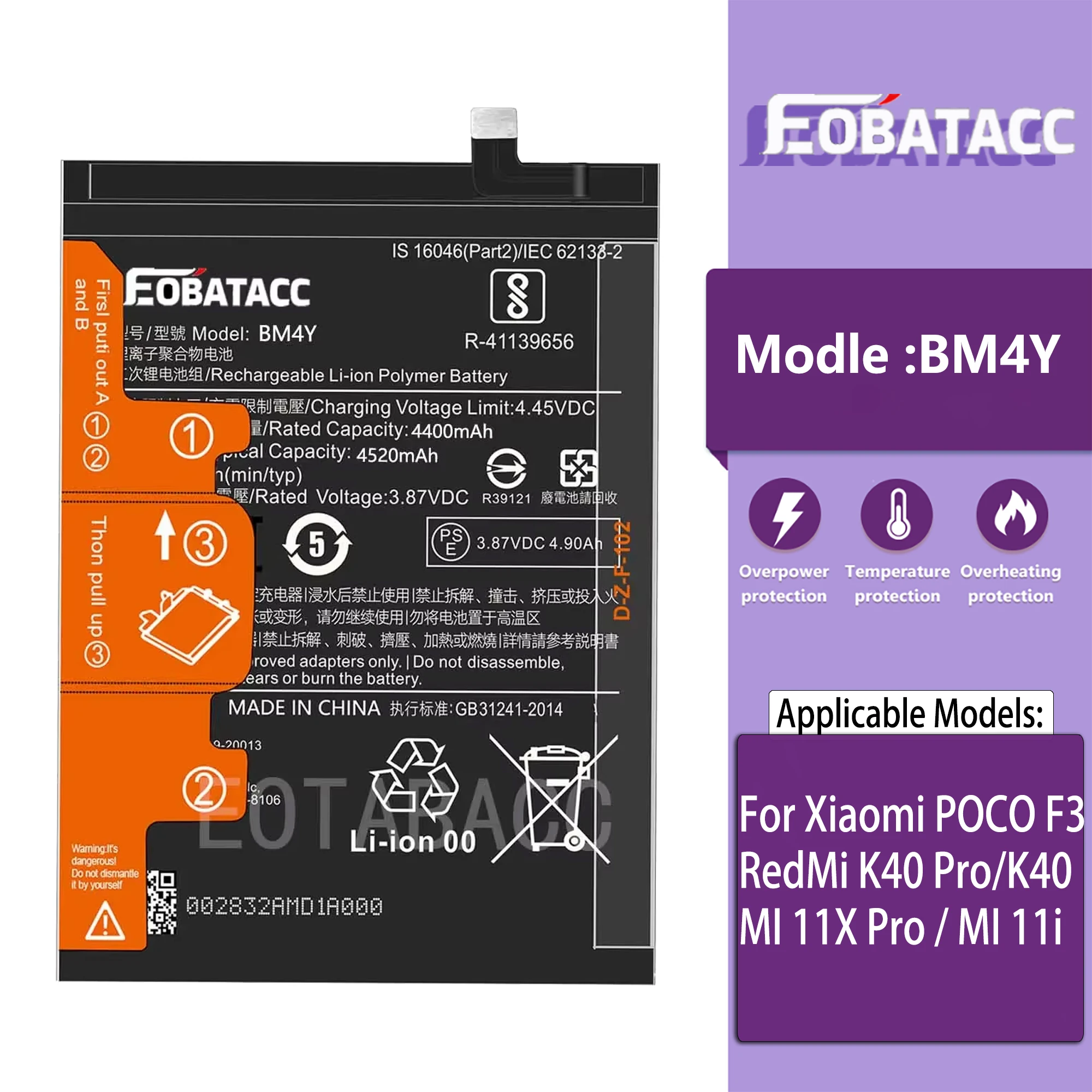 

EOTABACC 100% New Original Battery BM4Y For XIAOMI POCO F3/RedMi K40 Pro/K40 /Mi 11X Pro/MI 11i Battery +Tools