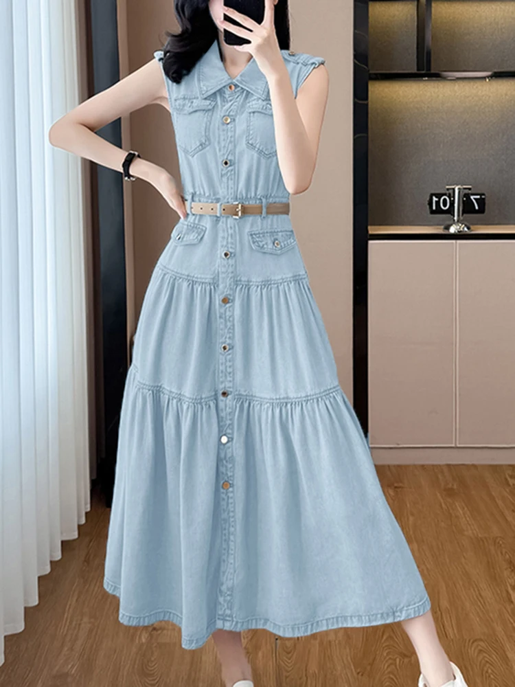2025 ZANZEA moda vestido de verano mujeres elegante trabajo de oficina sin mangas vestido veraniego Casual solapa cuello botón Midi bata Vestidos sólidos