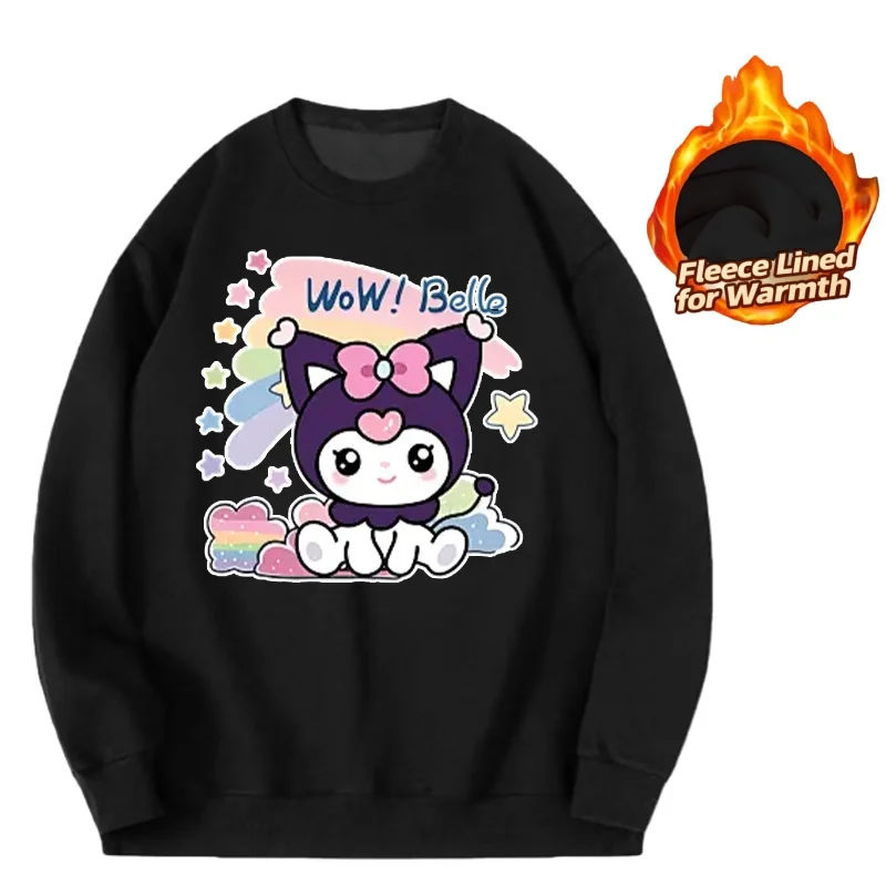 

Sanrio Series Printed Crew Neck Long-Sleeve Top, Cute and Warm Fleece-Lined Crew Neck Long-Sleeve T-Shirt, 100% Cotton