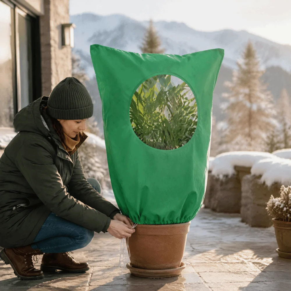Non-Woven Fabric Plant Frost Protection Cover with Transparent Window Breathable Plant Anti-Freeze Cover Cold Resistant