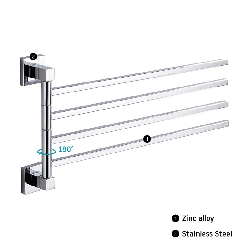 2/4 Swivel Towel Bars Hanger Stainless Steel Rotatable Bathrobe Towel Rack Holder Wall Mounted Bathroom Hardware