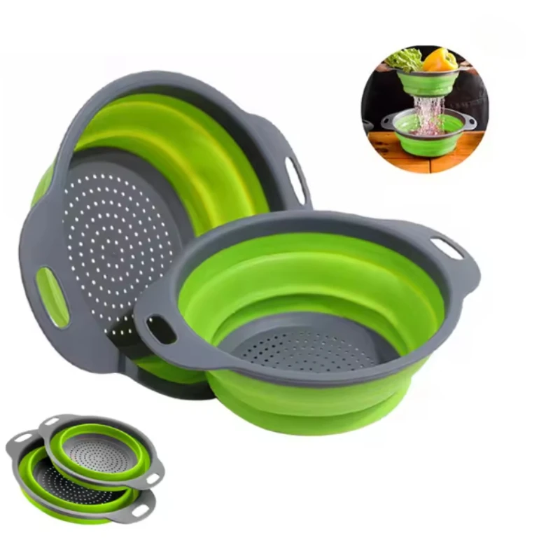 Silicone Water-draining Basket, Foldable Fruit and Vegetable Basket, Hanging Storage Tray, Foldable Filter Bowl, High-temperatur