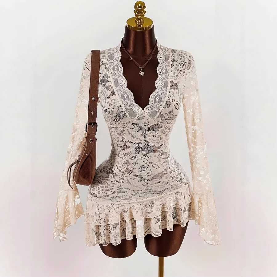 

【New style】 Independence website hit 2026 spring new lace dress women's hollowed-out hip skirt