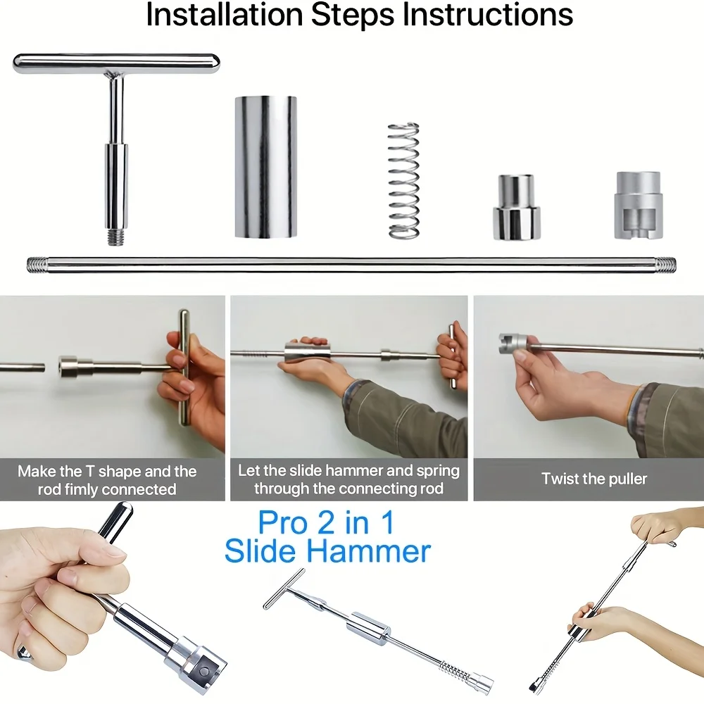Car Dent Puller Repair Kit, Aluminum T-Shaped Handheld Tool with 30 Pieces of Pads, Paintless Dent Puller, Includes T-Shaped Rod, Suitable for Long and Short Dent Removal, Comes with Blue and Pink Labels, Designed for Bump Repair, Effective in Dealing with Scratches and Hail Damage, Car Body Repair Kit, Slide Hammer, Reverse Hammer, Dent Puller
